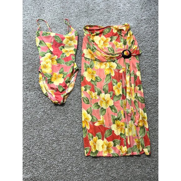 Tommy Bahama Women's Sz Medium Floral Swimsuit & Wrap Tropical - Picture 2 of 9